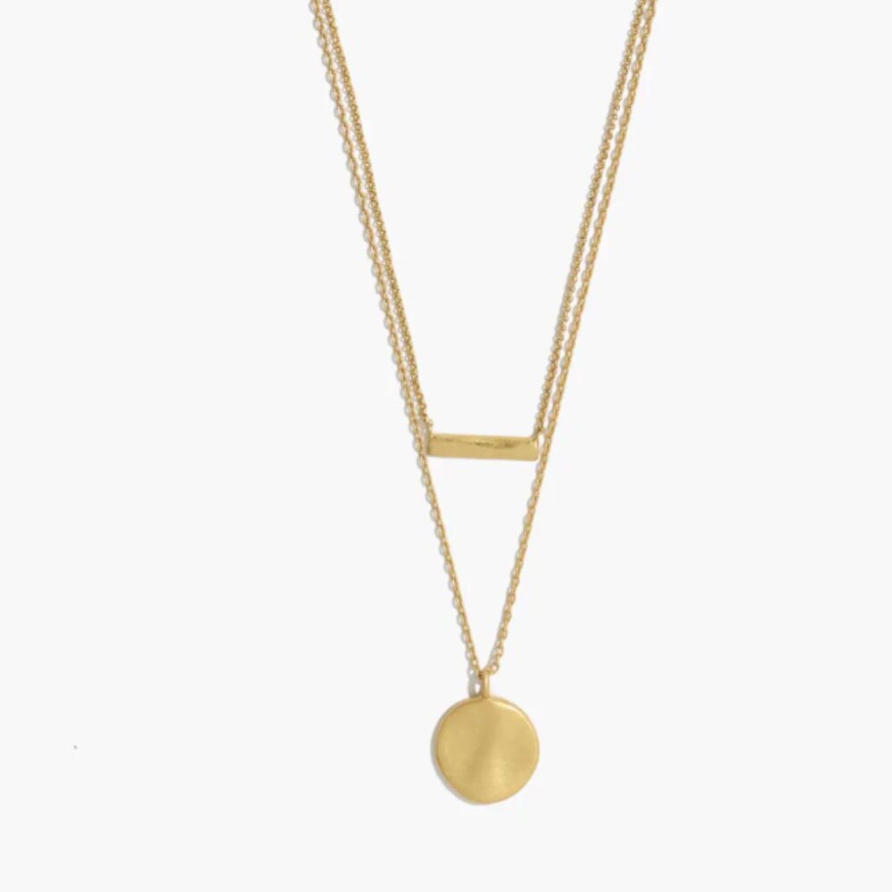 Hammered Bar and Coin Necklace Set – Gold-Plated, OK Condition